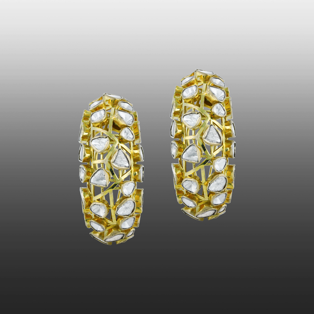Polki Hoop Earrings with Open Gold Framework